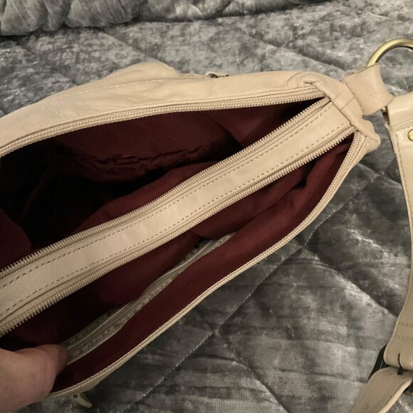 Leather shoulder  Bag With Adjustable Strap & Multiple Compartments Beige - Picture 7 of 9